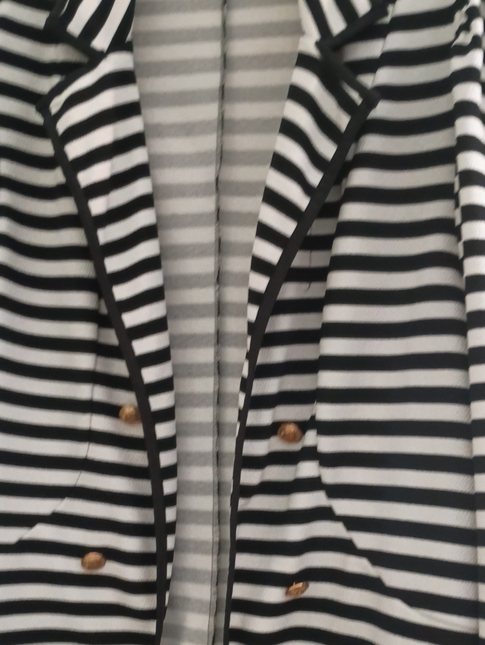 SHEIN Black and White Striped Double-Breasted Blazer with Gold Buttons